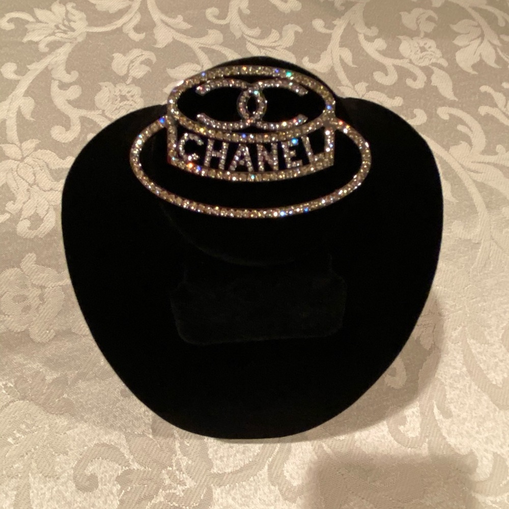 CHANEL crystal encrusted hat brooch